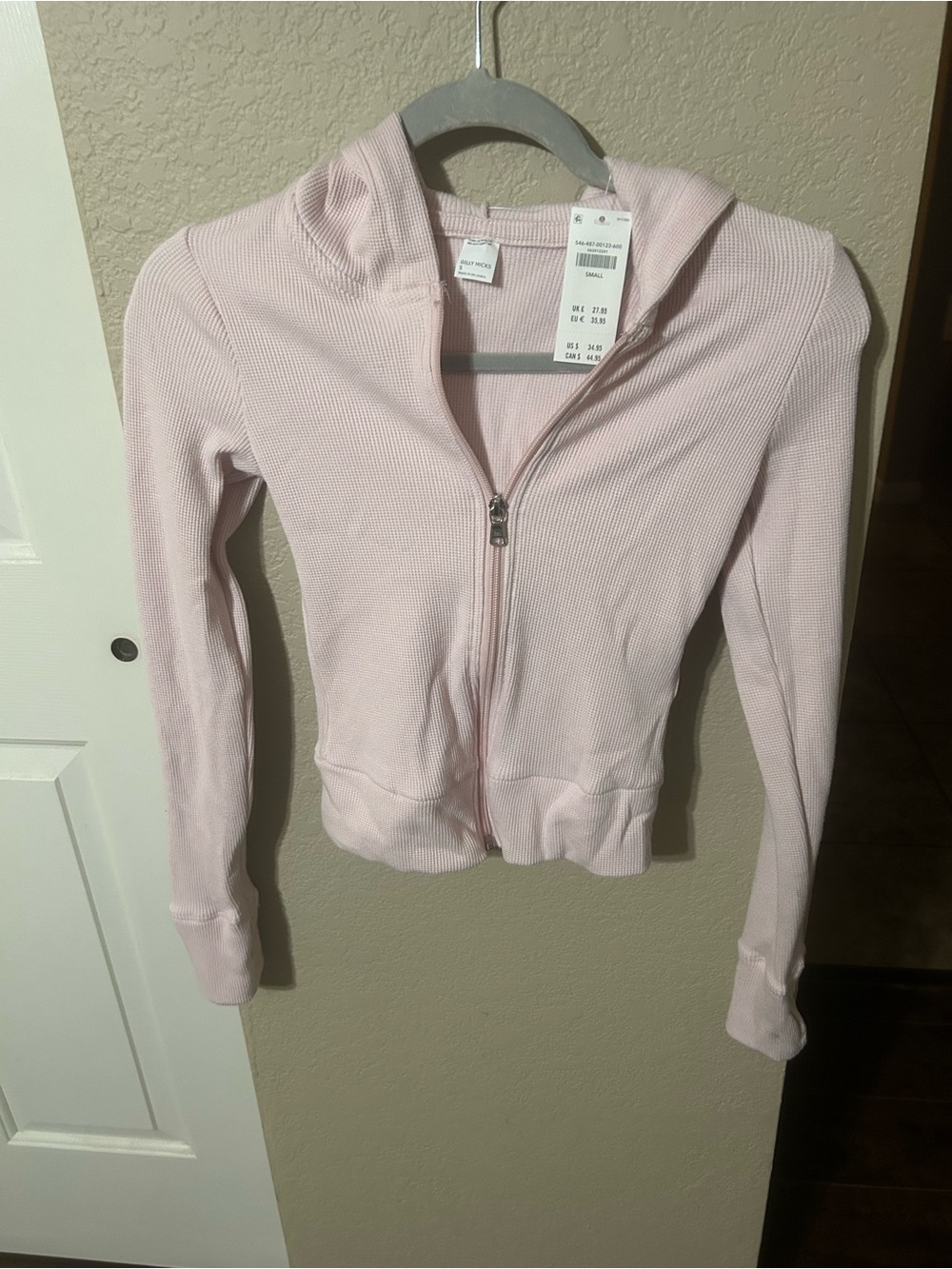 Gilly Hicks Light Pink Waffle-Knit Zip Hoodie